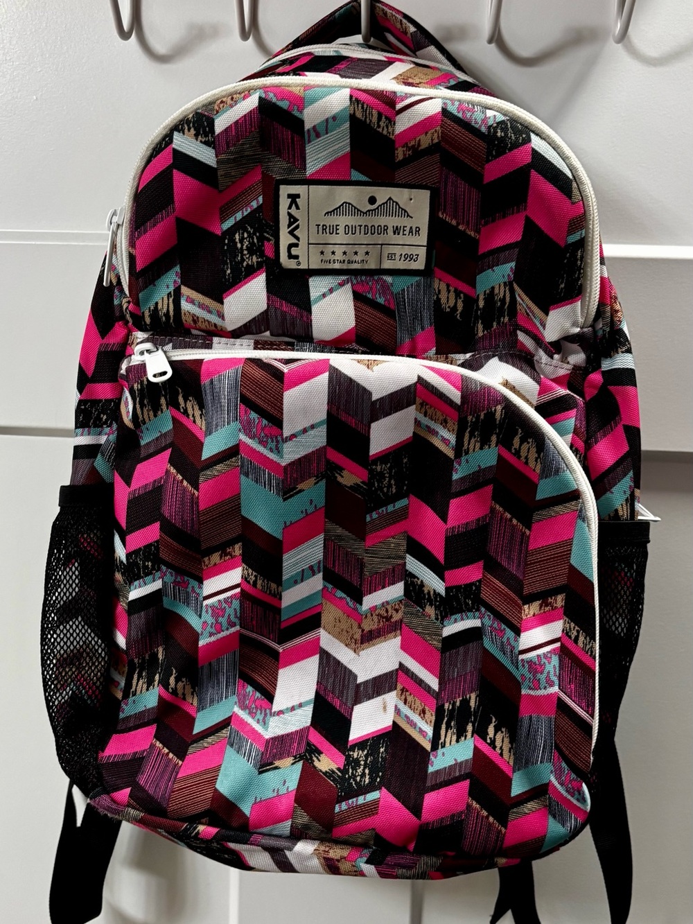 Kavu Colorblock pattern Backpack in Pink, Teal & Black
